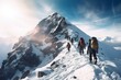 winter mountain ascending climbers group A climbing extreme trekking alpinist adventure alps climber ascent blue cold dangerous equipment expedition explore hiking ice landscape team mountaineering