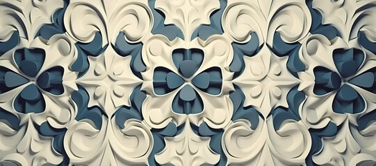 blue cream color motif pattern wave 2