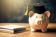 concept saving wood Money old Cap Graduation bank piggy education baby pig university student college finance school hat loan learning investment graduate diploma pink achievement cost