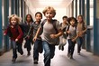 © sandra - corridor school running kids elementary Group girl boy asian ethnicity caucasian children urgency energy student pupil classmate schoolgirl friends friendship confident happy smiling