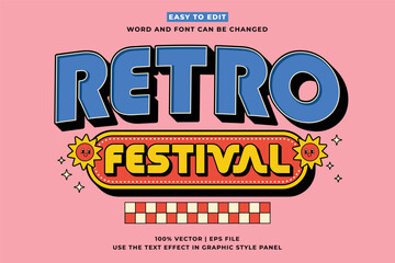 Poster - Retro vintage editable text effect. Retro Festival 3d cartoon style premium vector