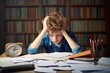 © sandra - concept education fficulties Learning Help word paper holding books many table sitting boy frustrated tired Sad signs homework children expression student difficulty home school study