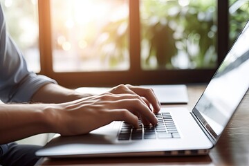 article new writing journalist blogger website meeting facebook chatting closeup laptop typing hand keyboard screen freelancer student people information browsing searching concept
