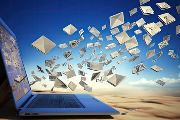 Poster - mails sending concept mail electronic laptop cyberspace computer communication technology letter business message notebook background send symbol hand web marketing work modern envelope