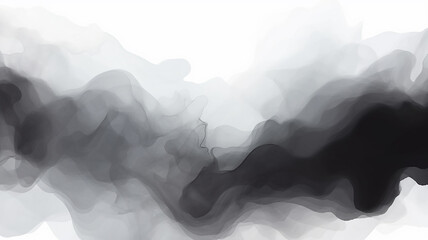 Wall Mural - black watercolor waves, streaks and spots of paint and ink on a white background, transparent overlay layer