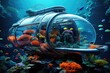 Underwater world. Underwater world with corals and tropical fish, The submarine of the future will be underwater next to coral reefs and fish, 6k ultra HD, AI Generated