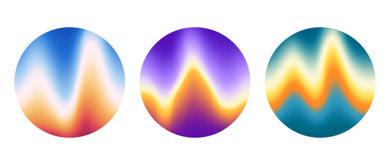 Poster - Colorful round wavy gradient background set. Blurred liquid waves wallpaper collection. Bright iridescent abstract backdrops in circles. Vector template for banner, flyer, cover, poster, collage