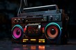 illustration 3d lighting 80s moody boombox vintage urban highcoloured chrome blue style red black youth high fidelity fashion 90s disco old school electronic 70s street print