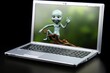 © sandra - laptop happy   three-dimensional people human abstract cartoon film white man woman browsing wi-fi wireless business communication web laptop notebook computer enjoy happy homework office
