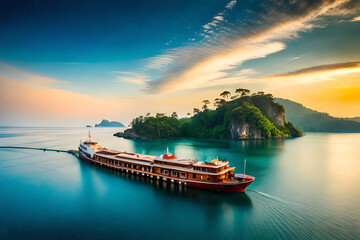 Wall Mural - beautiful sea and ring coral view from top of bohey dulang island