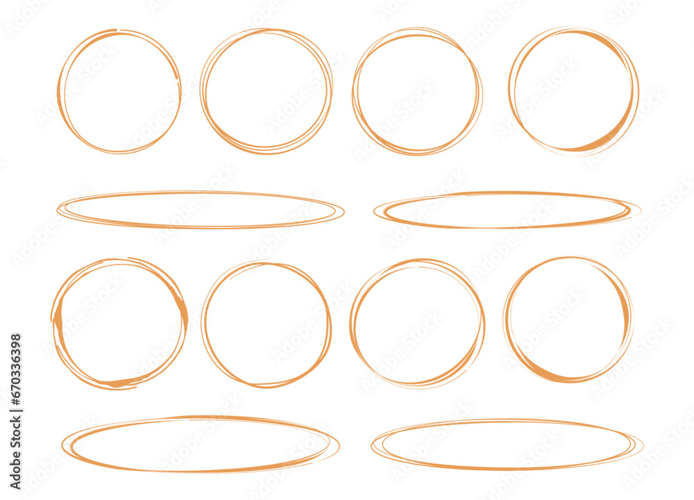 Hand drawn circle for highlighting text. gold Rounds Bubbles set doodle ...