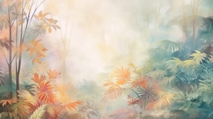 Wall Mural - watercolor image indian summer in the jungle rainforest in the tones of golden autumn and leaf fall