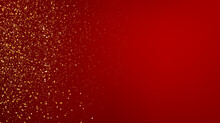 Abstract Gold Colored Particle Element Design On Red Background. Holiday Background. Vector Illustration