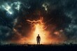 A person's silhouette in a thunderstorm, illustrating inner turmoil
