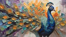 “Fluorite” - Oil Painting. Conceptual Abstract Picture Of The Peacock . Oil Painting In Colorful Colors. Conceptual Abstract Closeup Of An Oil Painting And Palette Knife On Canvas.