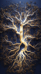 Poster - vertical background tree innovation, computer chip concept nature artificial intelligence, eco panorama narrow high