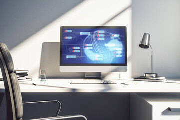 Aufkleber - Abstract creative coding concept with world map on modern laptop screen. 3D Rendering