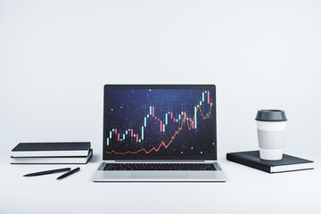 Aufkleber - Abstract creative financial graph on modern laptop screen, forex and investment concept. 3D Rendering