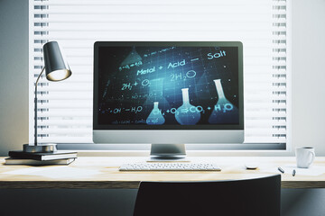 Poster - Modern computer monitor with creative chemistry concept, research and development concept. 3D Rendering