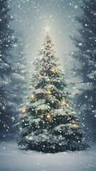 christmas background with decorated pine tree and christmas gifts, looping video animation, vertical