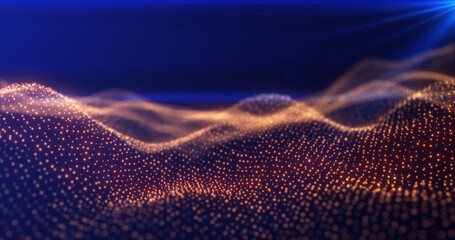 Wall Mural - Abstract yellow orange energy waves from futuristic hi-tech particles glowing background