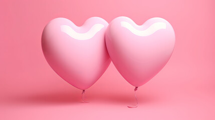 Wall Mural - Two beautiful balloons merge into a heart shape on a pink background. Valentine's Day Love concept