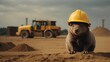 Mole with yellow helmet at construction site