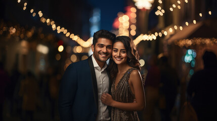 Poster - Young indian couple celebrating new year party