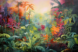 Fototapeta Fototapety z naturą - colourful impressionist painting of the jungle landscape, a picturesque natural environment in harmonious colours