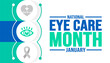 January is National Eye Care Month background template. Holiday concept. background, banner, placard, card, and poster design template with text inscription and standard color. vector illustration.
