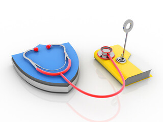 Poster - 3d rendering folder protected key with stethoscope security concept
