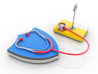 Poster - 3d rendering folder protected key with stethoscope security concept
