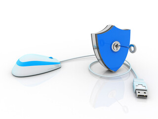 Poster - 3d illustration Security concept - shield protection key with mouse