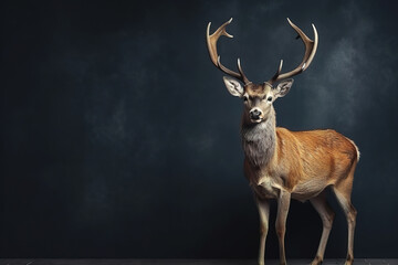 Wall Mural - Front view of a axis deer on black background. Wild animals banner with empty copy space