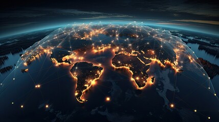 Fototapete - A WAN symbol bridging continents, highlighting the global reach of wide area networks