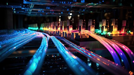 Fototapete - Data packets traveling through Ethernet cables, illustrating the fast data transfer