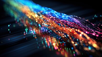 Fototapete - Data packets traveling through Ethernet cables, illustrating the fast data transfer