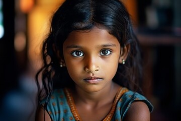 Portrait of a little girl looking at the camera with a serious expression