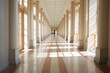 perspective shot of a long courthouse corridor