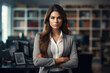 © vefimov - Woman stands confidently in office, with her arms crossed. This professional image can be used to portray confidence, leadership, and professionalism in various business-related contexts.
