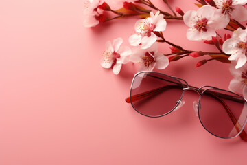 Poster - Pair of glasses resting on top of pink surface. Perfect for lifestyle and fashion-themed projects.