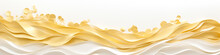Long Golden Lines On White Smooth Abstract Silk Background.