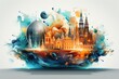 Famous world monuments illustration painting digital art