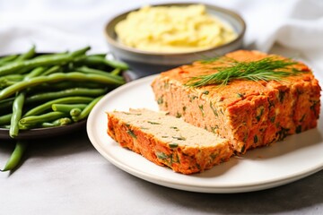 Wall Mural - salmon loaf with a side of green beans