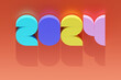 3D illustration inscription 2024 on a colorful  background. Changeability of years. Illustration of the symbol of the new year.
