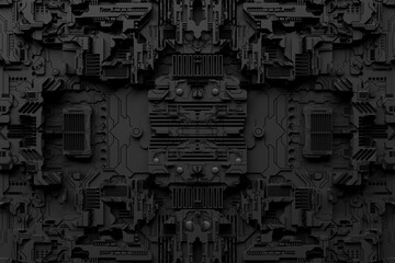 Poster - 3d illustration of a pattern in the form of a metal, technological plating of a spaceship or a robot. Close up of the black cyber armor