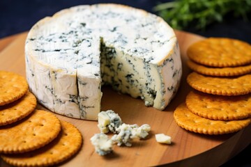 Sticker - a well of blue cheese crumbles nestled within a circular rye cracker layout