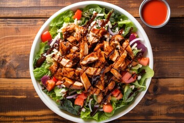 Wall Mural - overhead shot of a salad topped with bourbon bbq chicken
