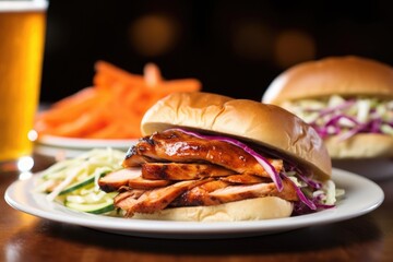 Poster - close-up of a sandwich with slaw and bourbon bbq chicken