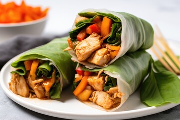 Poster - close-up view of a turkey lettuce wrap showing the filling